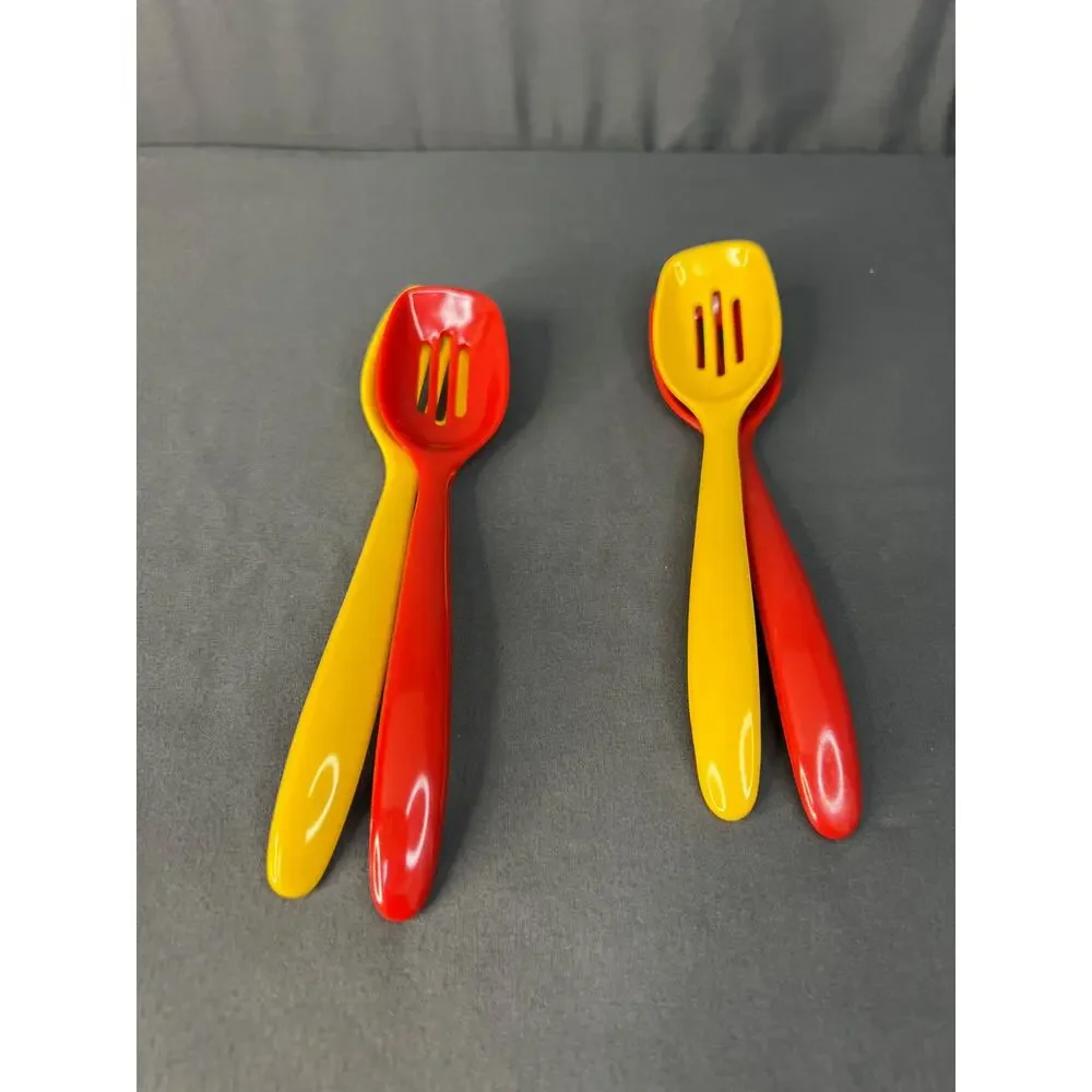 Vintage Hutzler No 516 Slotted Spoons Red Yellow Set of 4 7